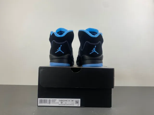 Air Jordan 5 Zapatos de Baloncesto de Ante Negro y Azul Claro 17