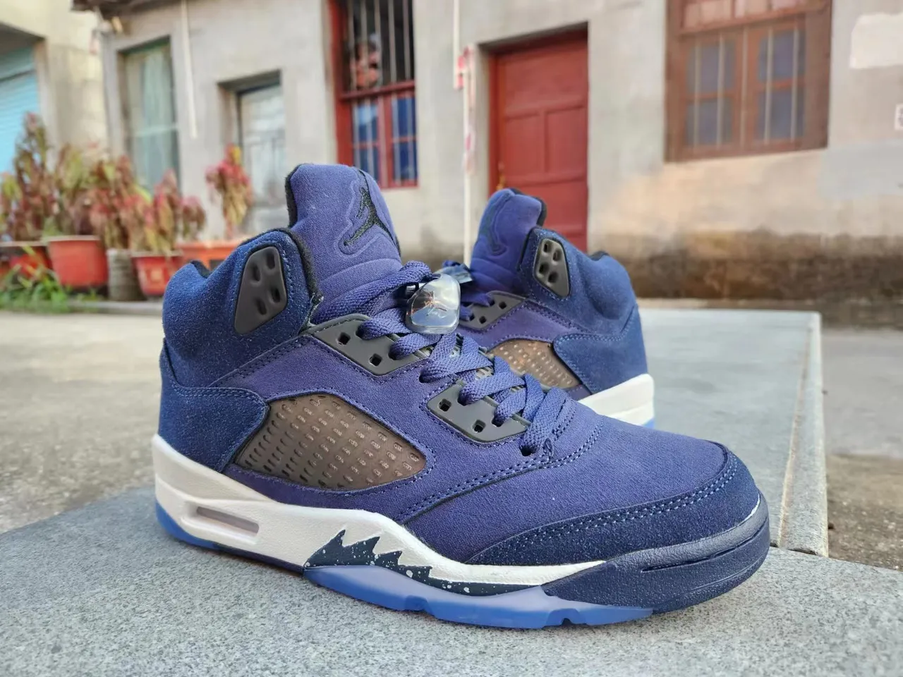 Air Jordan 5 Blue Suede High-Top Basketball Shoes 2
