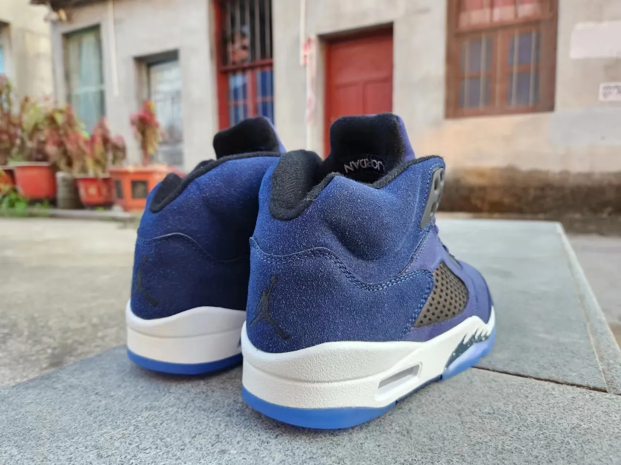 Air Jordan 5 Blue Suede High-Top Basketball Shoes 4