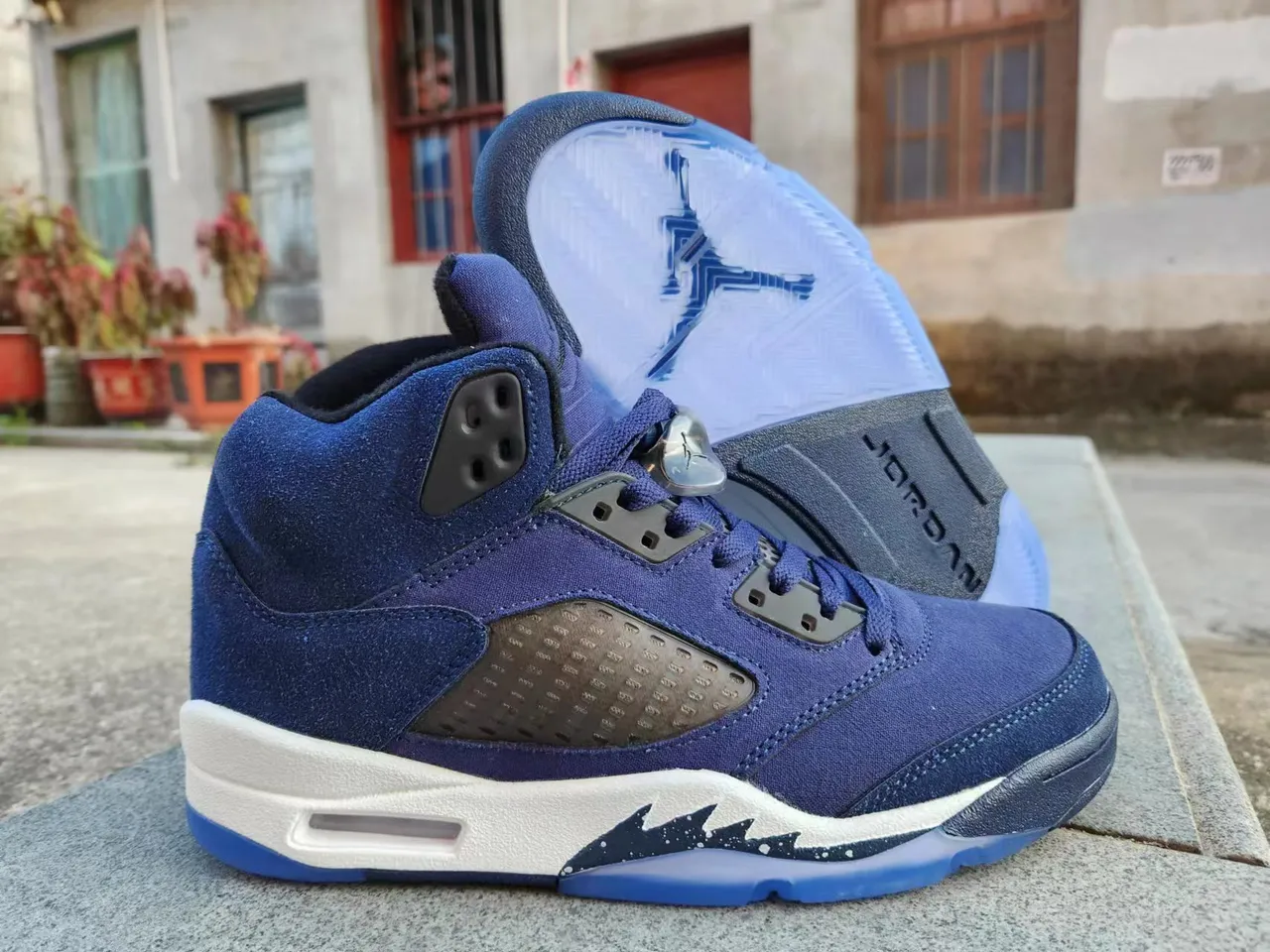 Air Jordan 5 Blue Suede High-Top Basketball Shoes 5