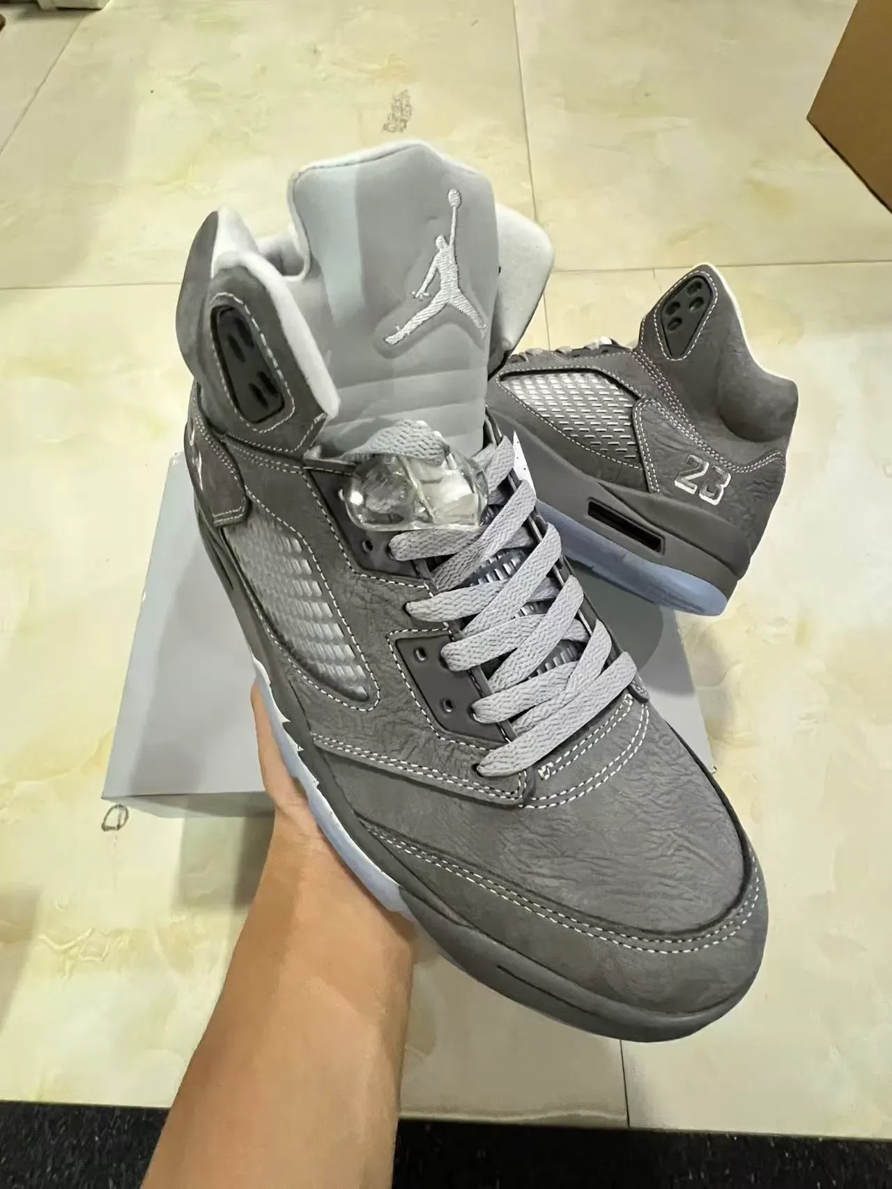 Air Jordan 5 Gray and Light Blue Basketball Shoes 2