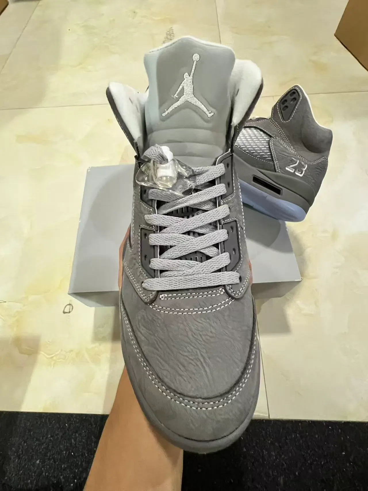 Air Jordan 5 Gray and Light Blue Basketball Shoes 3