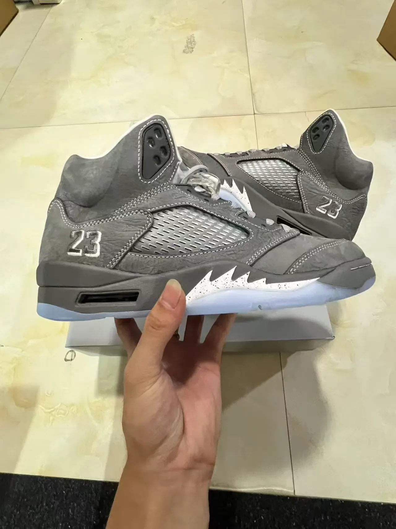 Air Jordan 5 Gray and Light Blue Basketball Shoes 7