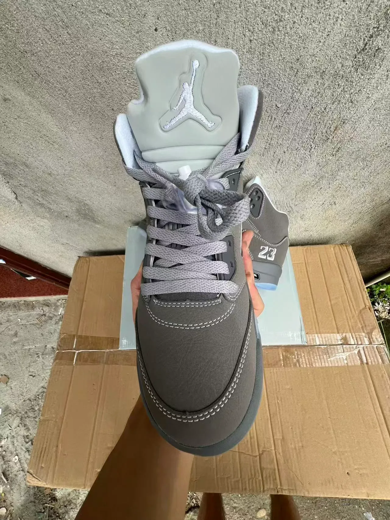 Air Jordan 5 Chaussures de Basketball en Cuir Gris Hautes 3