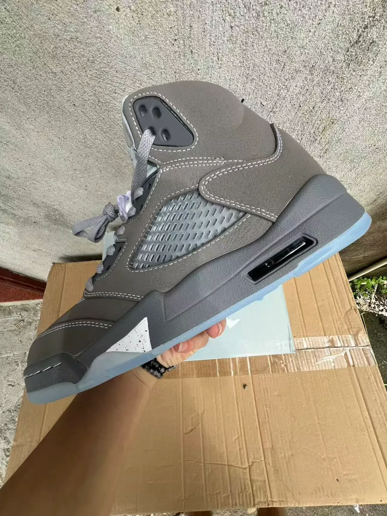 Air Jordan 5 Chaussures de Basketball en Cuir Gris Hautes 5