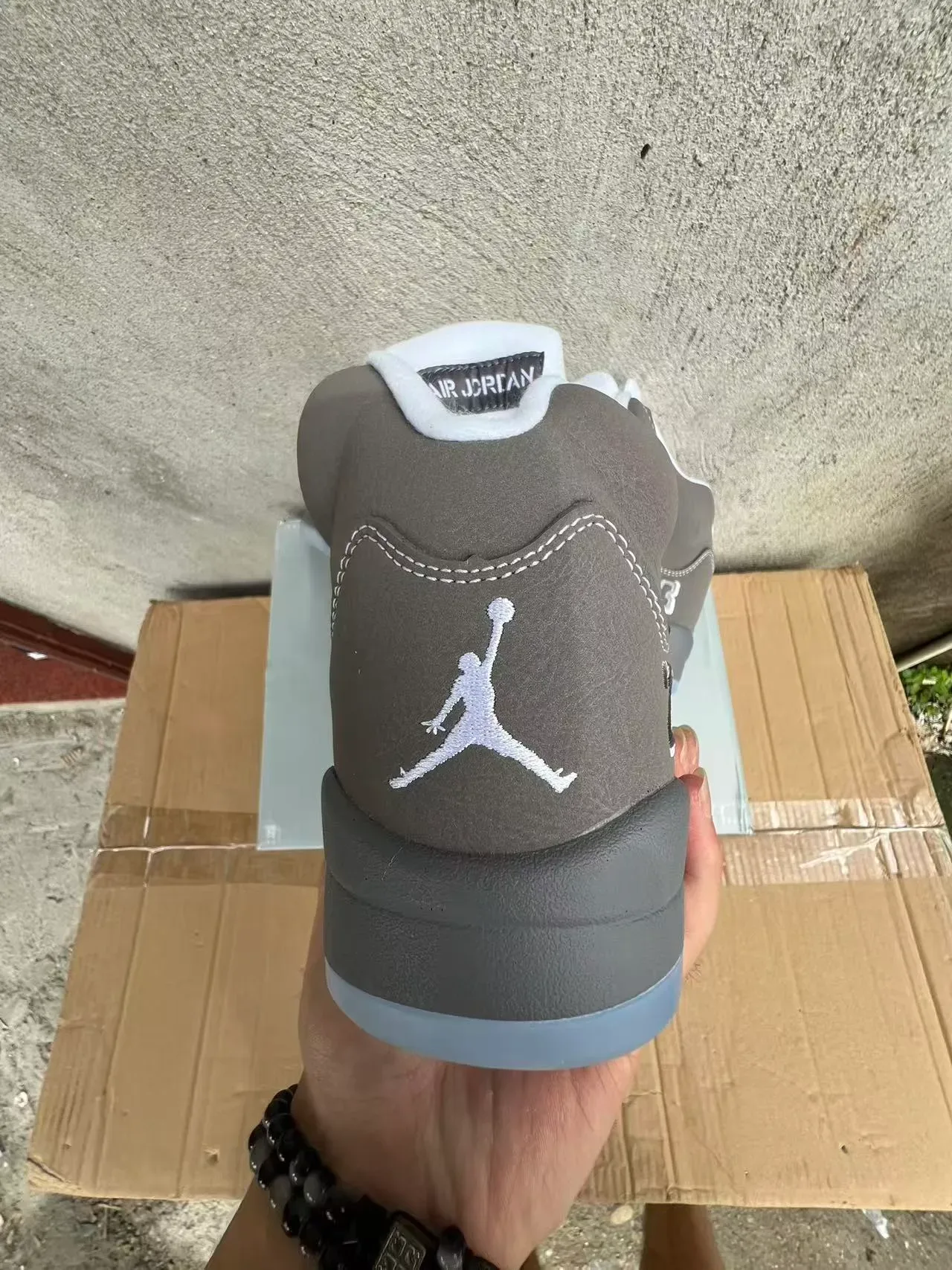 Air Jordan 5 Chaussures de Basketball en Cuir Gris Hautes 8
