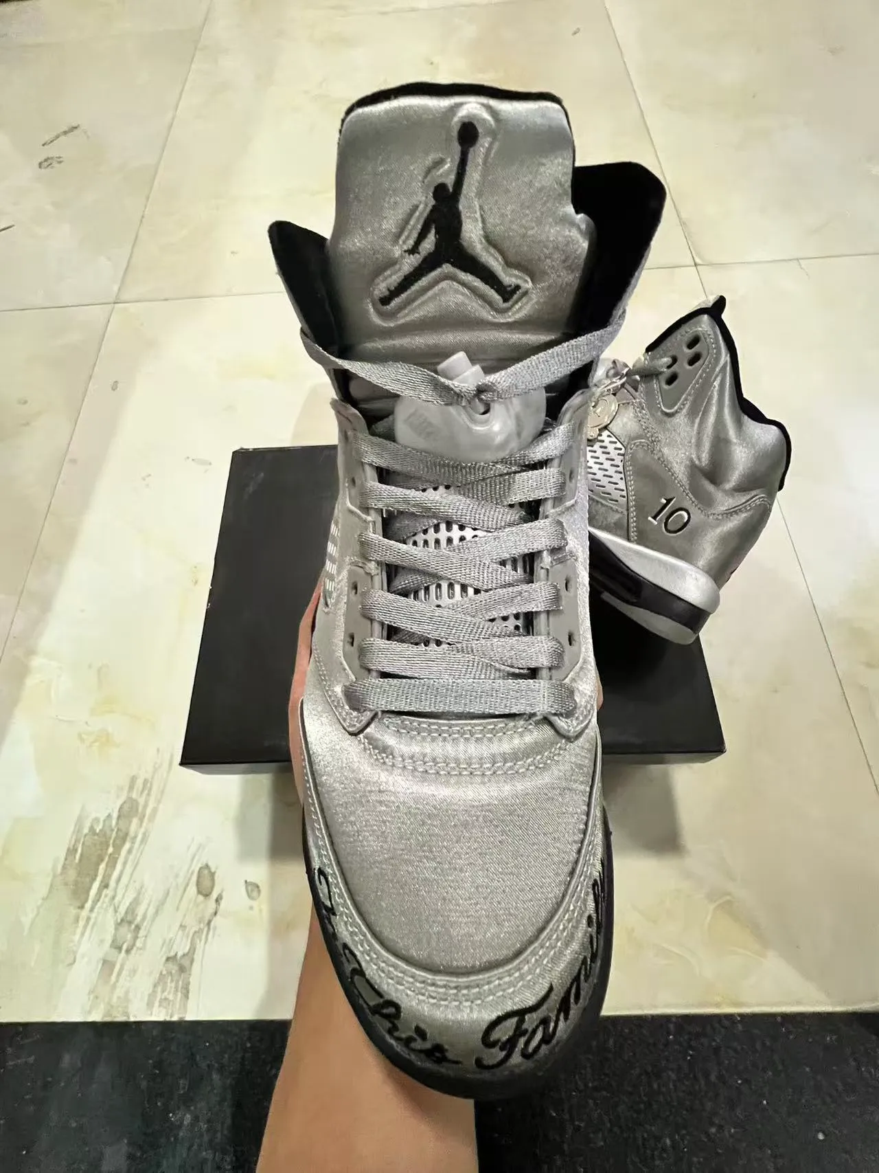 Air Jordan 5 Metallic Silver Black Basketball Shoes 3