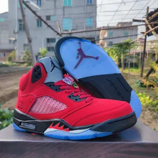 Air Jordan 5 लाल काला हल्का नीला बास्केटबॉल शूज़