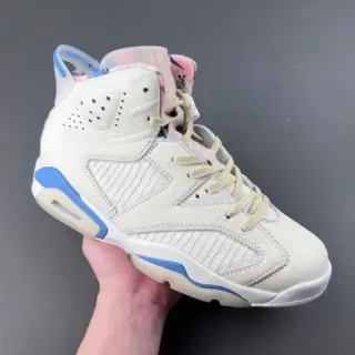 Air Jordan 6 Beige Blue Tênis de Basquete de Couro-Mesh Híbrido de Alta