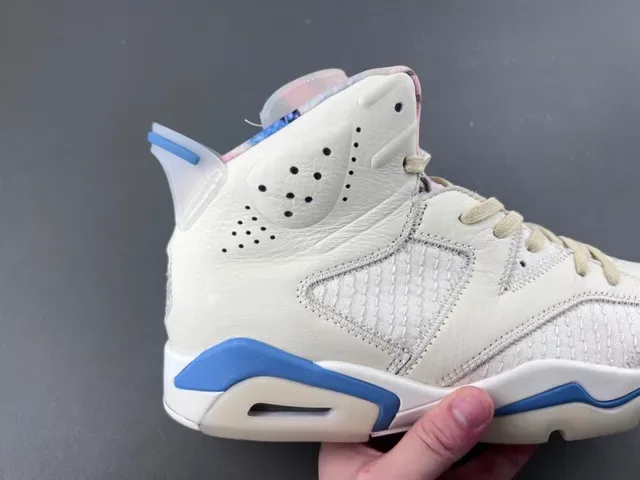 Air Jordan 6 Beige Blue High-Top Leather-Mesh Hybrid Upper Basketball Shoes 3