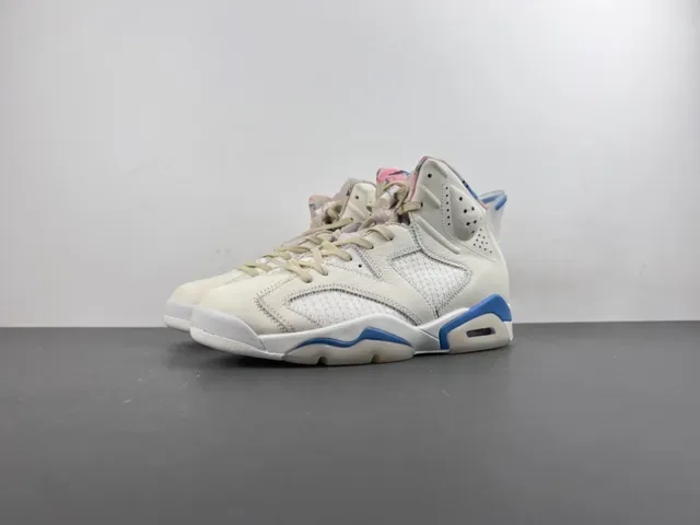 Air Jordan 6 Beige Blue High-Top Leather-Mesh Hybrid Upper Basketball Shoes 10