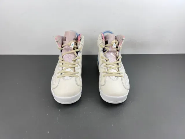 Air Jordan 6 Beige Blue High-Top Leather-Mesh Hybrid Upper Basketball Shoes 11