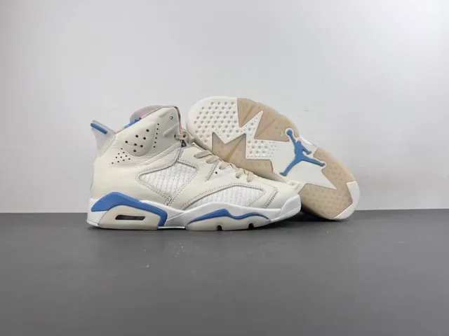 Air Jordan 6 Beige Blue High-Top Leather-Mesh Hybrid Upper Basketball Shoes 12