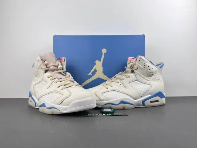 Air Jordan 6 Beige Blue High-Top Leather-Mesh Hybrid Upper Basketball Shoes 13
