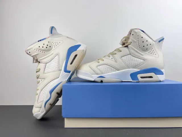 Air Jordan 6 Beige Blue High-Top Leather-Mesh Hybrid Upper Basketball Shoes 14