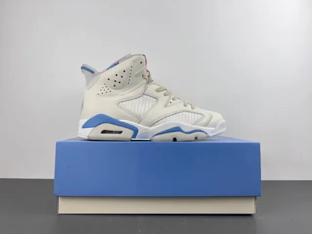 Air Jordan 6 Beige Blue High-Top Leather-Mesh Hybrid Upper Basketball Shoes 15