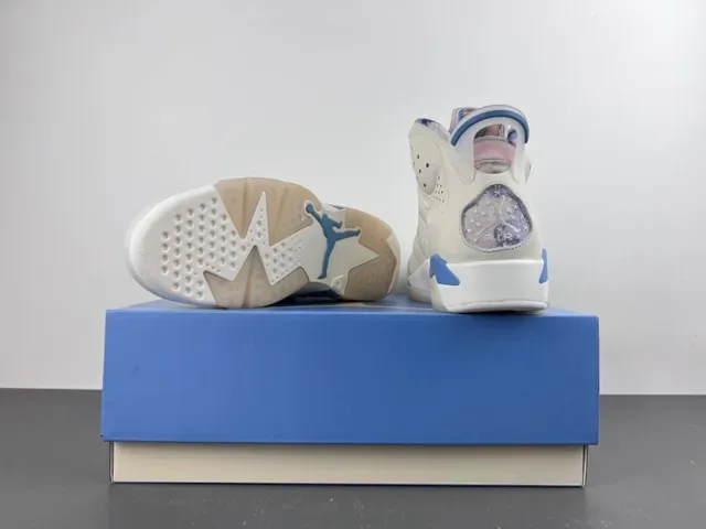 Air Jordan 6 Beige Blue High-Top Leather-Mesh Hybrid Upper Basketball Shoes 16