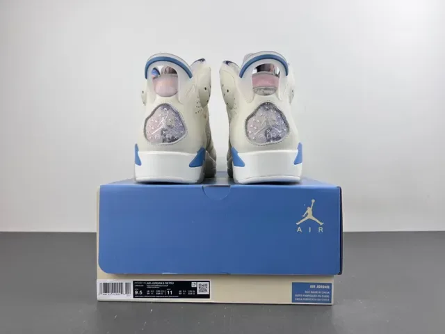 Air Jordan 6 Beige Blue High-Top Leather-Mesh Hybrid Upper Basketball Shoes 17
