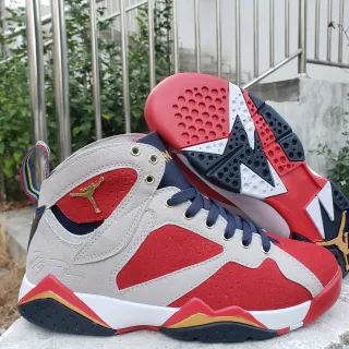 Tênis de basquete Air Jordan 7 vermelho cinza azul-marinho dourado