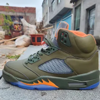 Air Jordan आर्मी ग्रीन ऑरेंज हाई-टॉप सिल्हूट ऑलिव लेदर अपर बास्केटबॉल शूज़