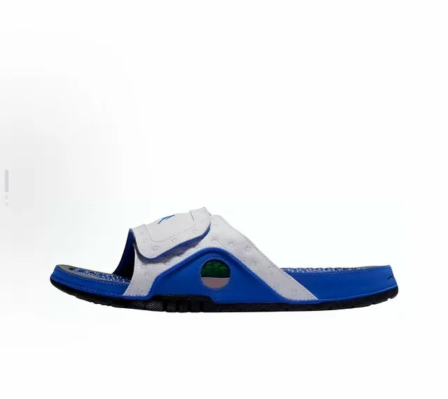 Chinelos Air Jordan bege e azul com logo Jumpman bordado e palmilha de gel texturizada 4