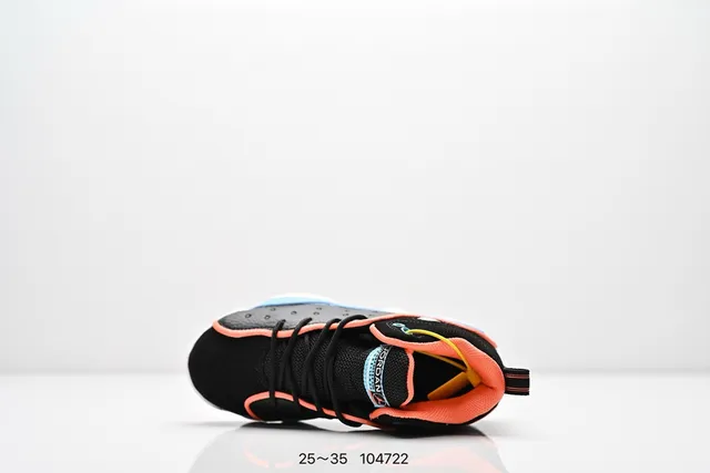 Tênis de basquete Air Jordan de cano alto com cabedal em couro perfurado preto e laranja 14
