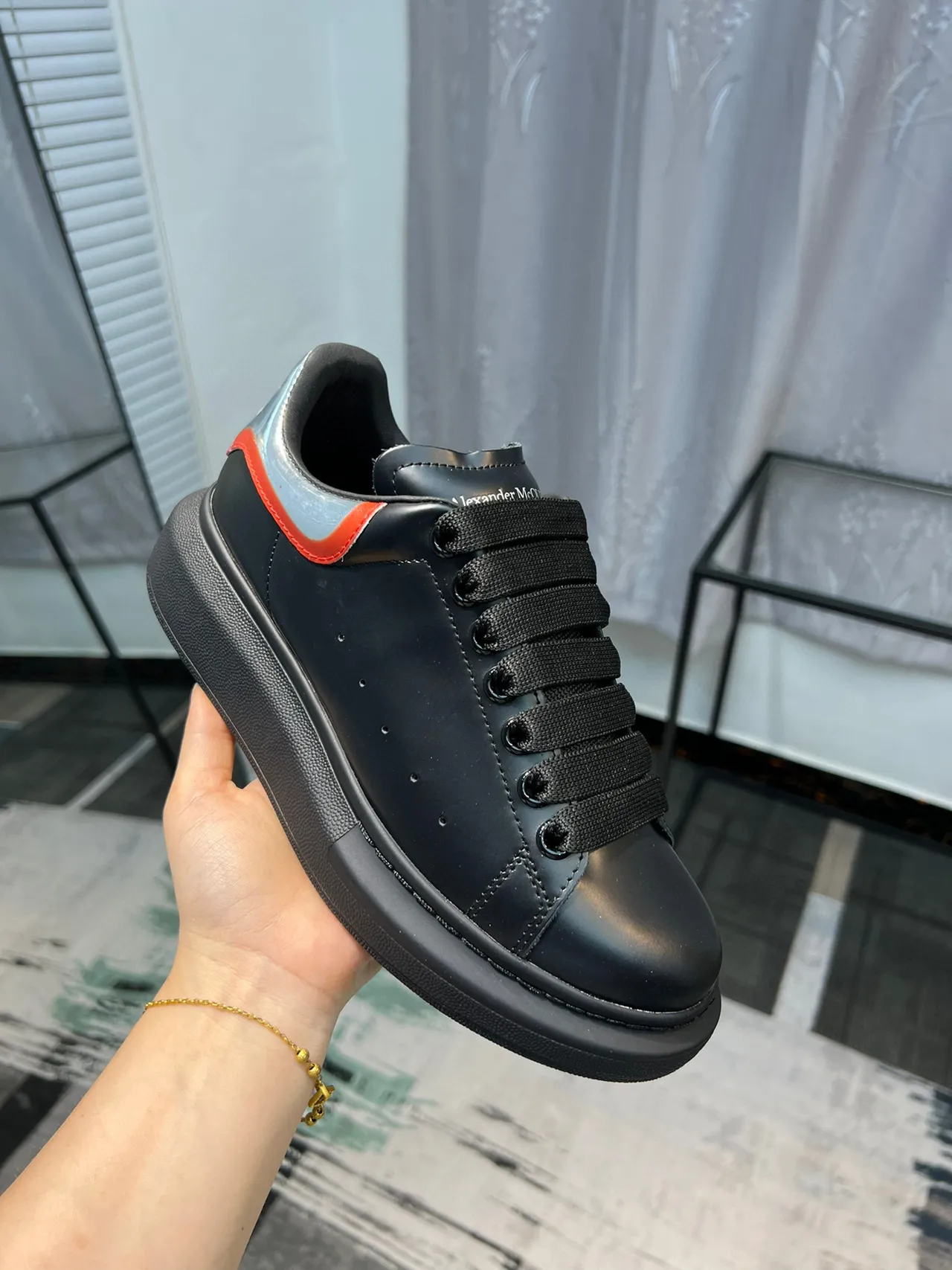 Alexander McQueen Oversized Sneaker Black Red Silver Lifestyle Sneakers 7