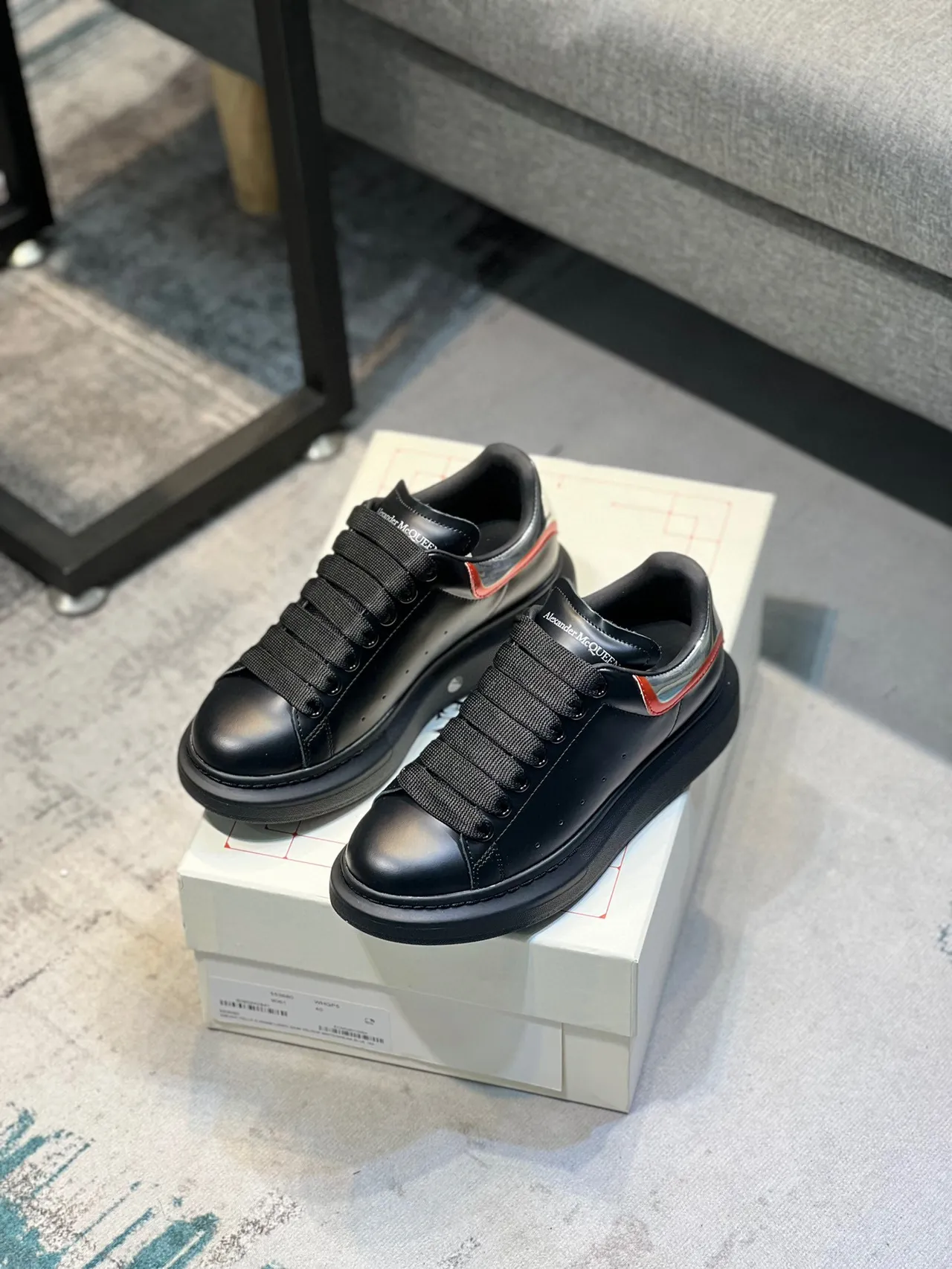 Alexander McQueen Oversized Sneaker Black Red Silver Lifestyle Sneakers 8