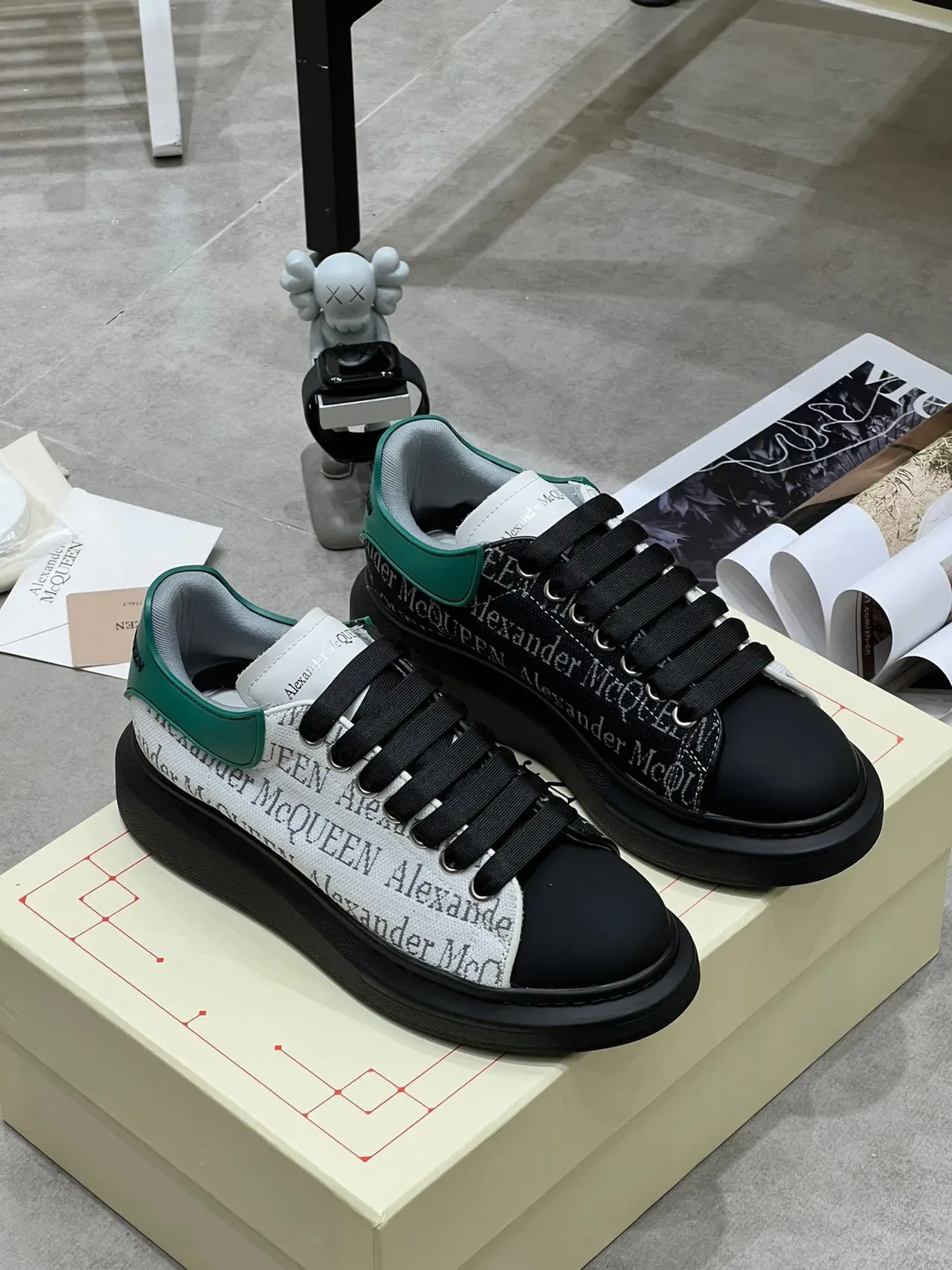 Alexander McQueen Oversized Sneaker Black White Green Lifestyle Sneakers 3