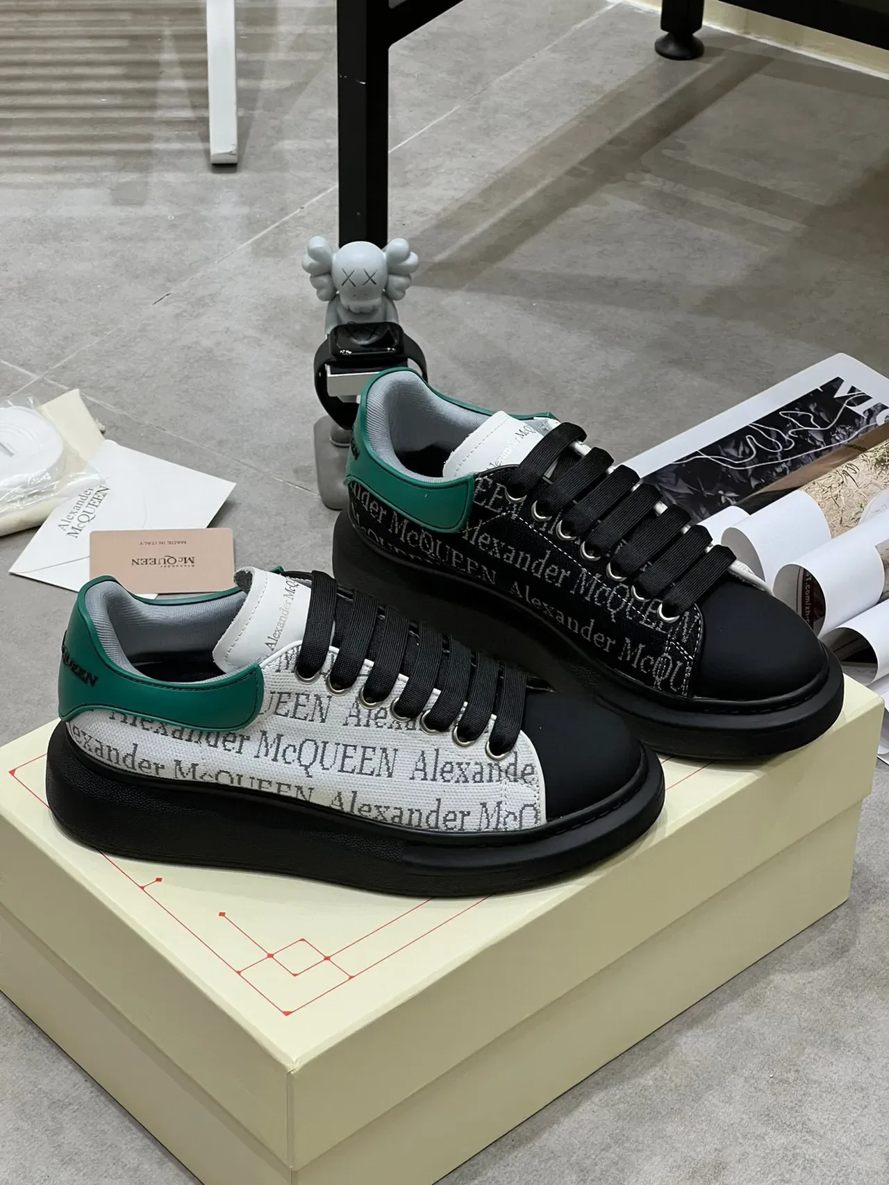 Alexander McQueen Oversized Sneaker Black White Green Lifestyle Sneakers 7