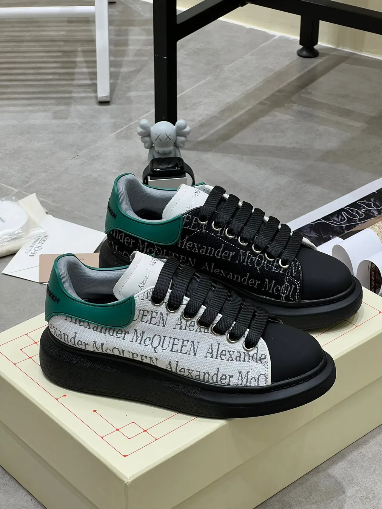 Alexander McQueen Oversized Sneaker Black White Green Lifestyle Sneakers 9