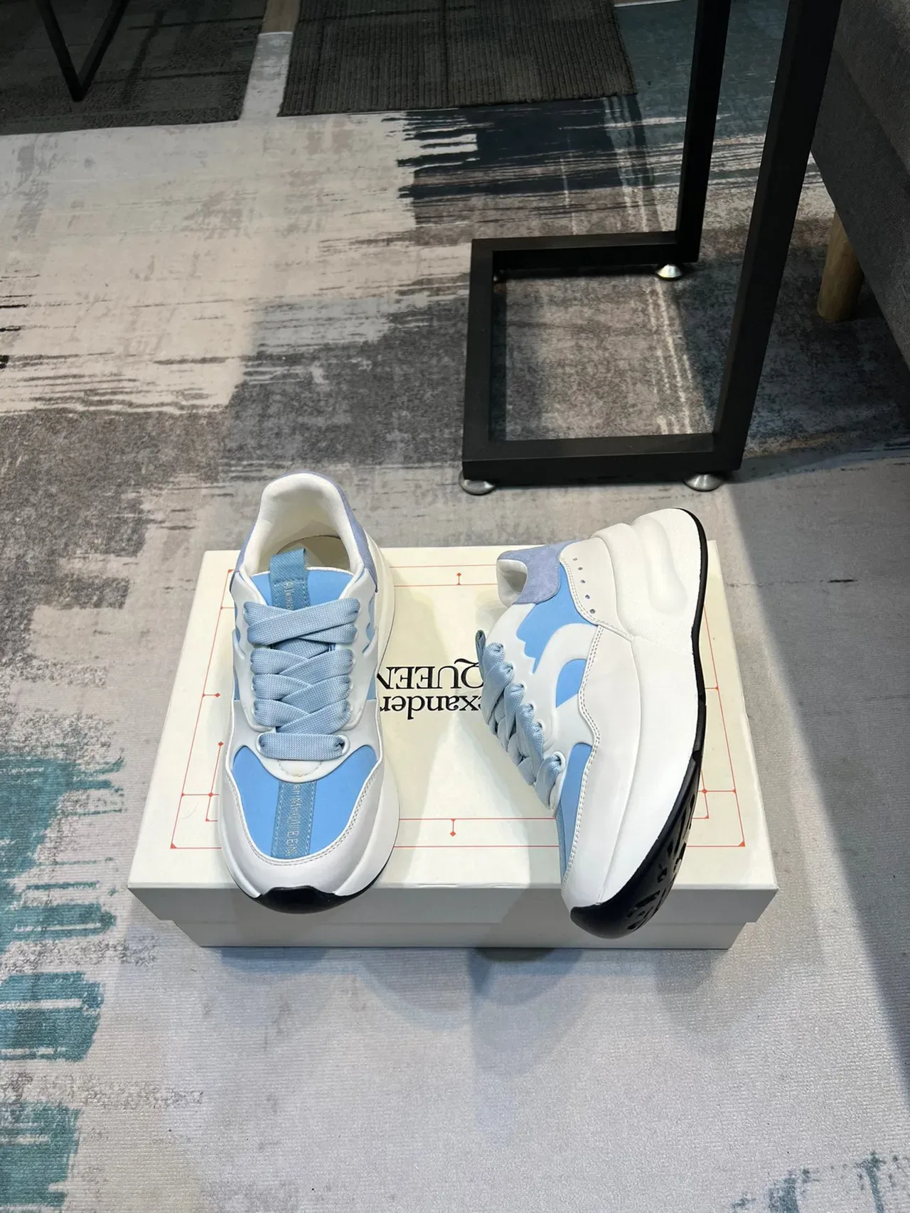 Alexander McQueen Oversized Sneaker White and Light Blue Chunky Sneakers 5