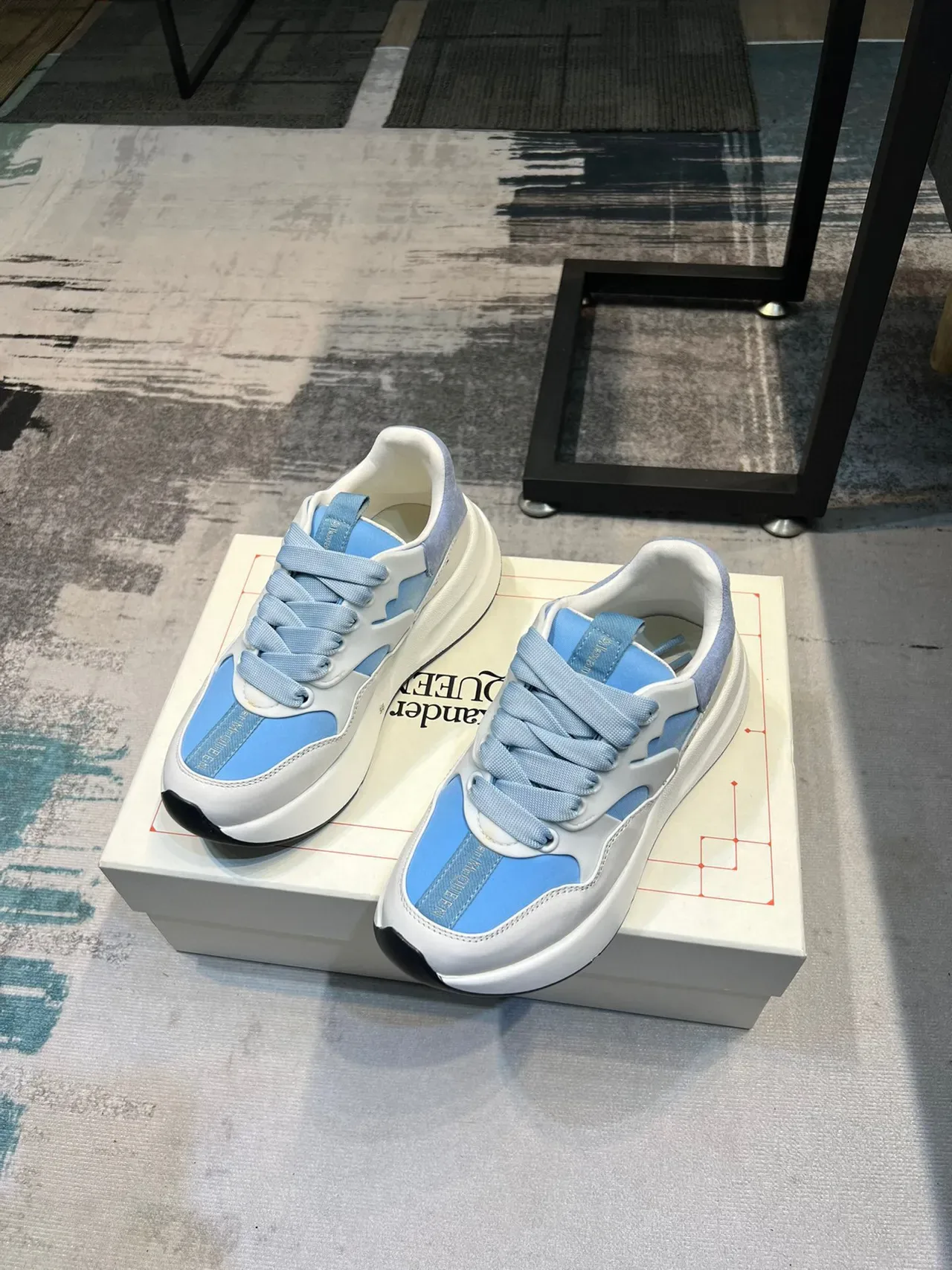 Alexander McQueen Oversized Sneaker White and Light Blue Chunky Sneakers 6