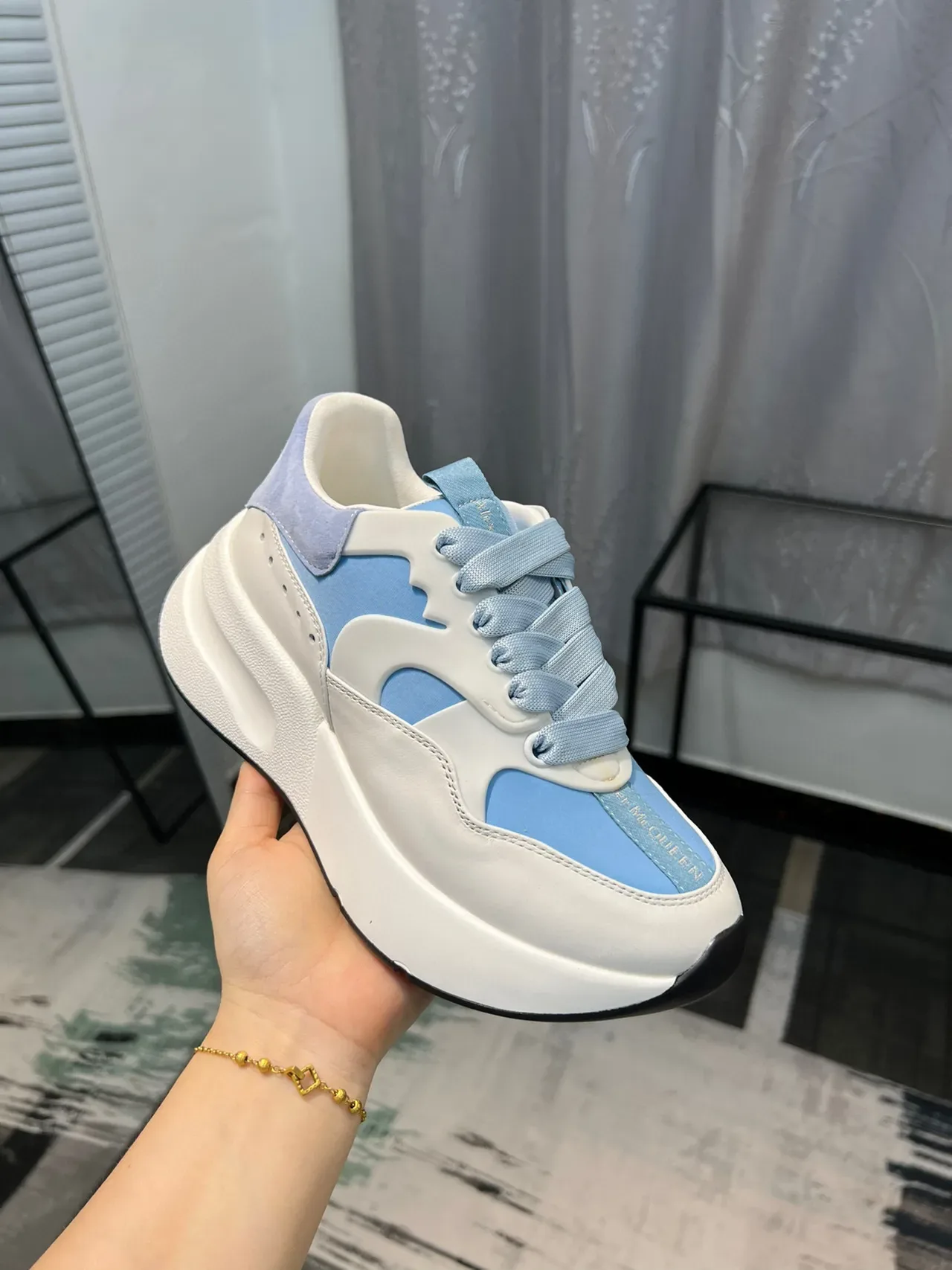 Alexander McQueen Oversized Sneaker White and Light Blue Chunky Sneakers 7