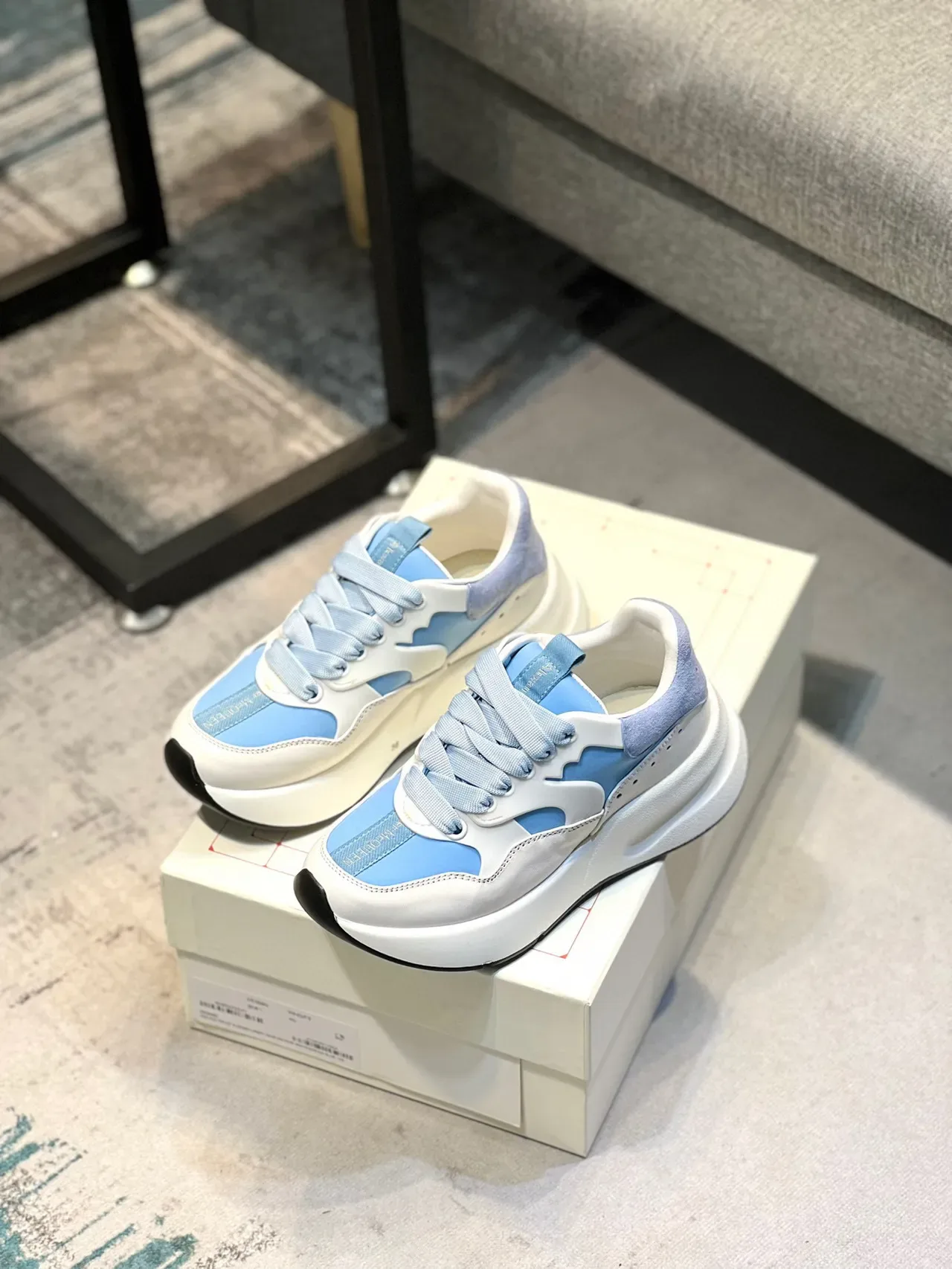 Alexander McQueen Oversized Sneaker White and Light Blue Chunky Sneakers 8