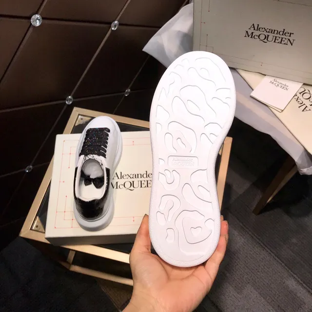 Alexander McQueen Oversized Sneaker White Black Glitter Strap Lifestyle Sneakers 4