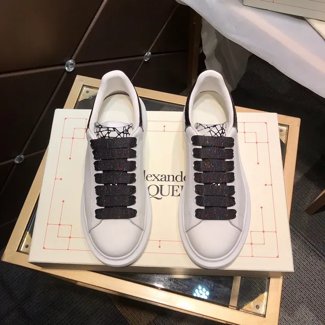 Alexander McQueen Oversized Sneaker White Black Glitter Strap Lifestyle Sneakers 9