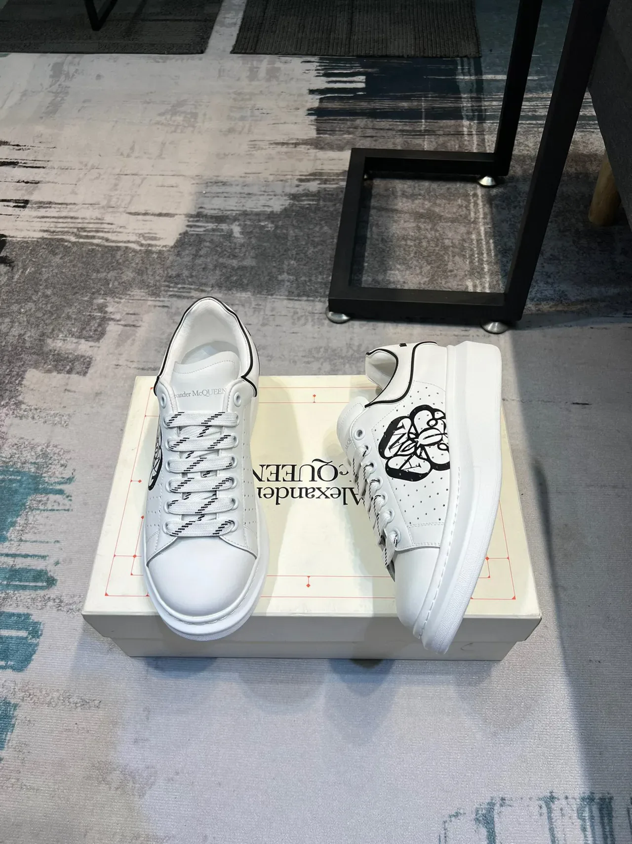 Alexander McQueen Oversized Sneaker White Black Platform Sole Perforated Leather Upper Lifestyle Sneakers 3