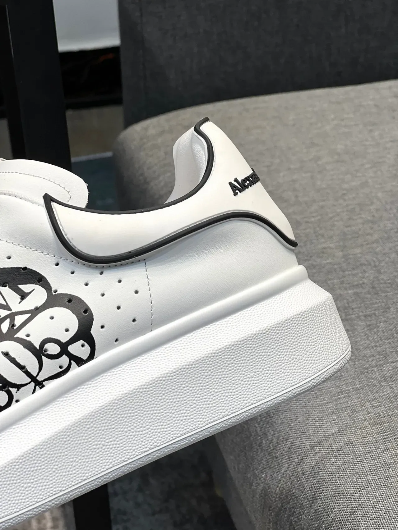 Alexander McQueen Oversized Sneaker White Black Platform Sole Perforated Leather Upper Lifestyle Sneakers 8