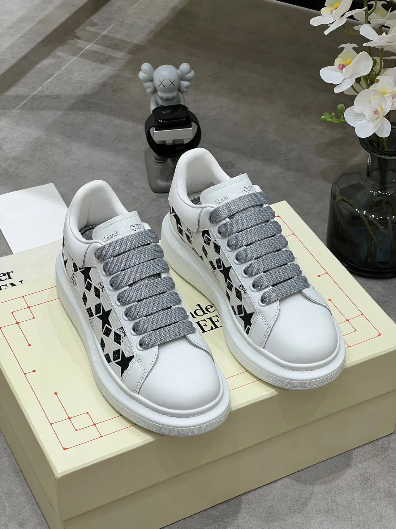 Alexander McQueen Oversized Sneaker White Black Star Perforated Lifestyle Sneakers 9