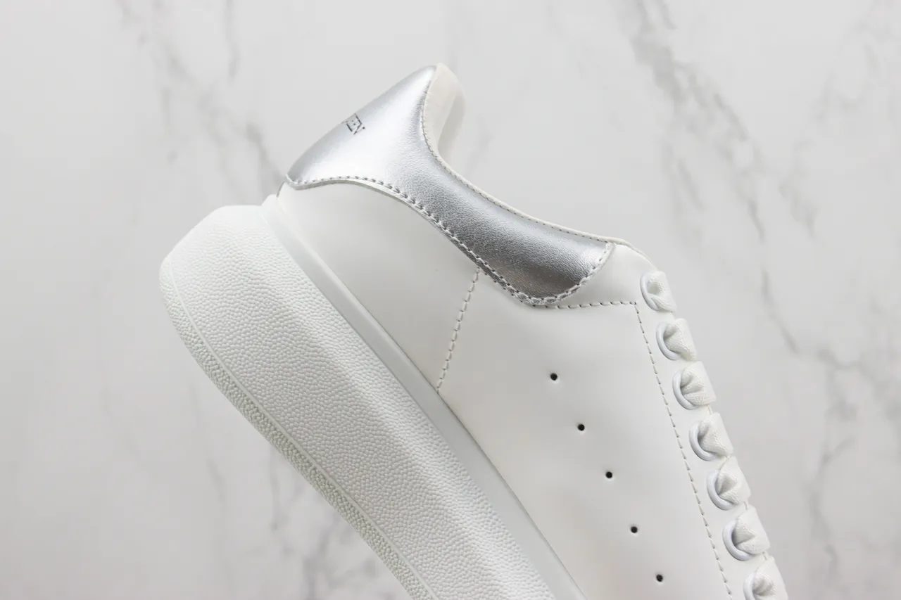 Alexander McQueen Oversized Sneaker White Silver Platform Sole Smooth Leather Upper Lifestyle Sneakers 5