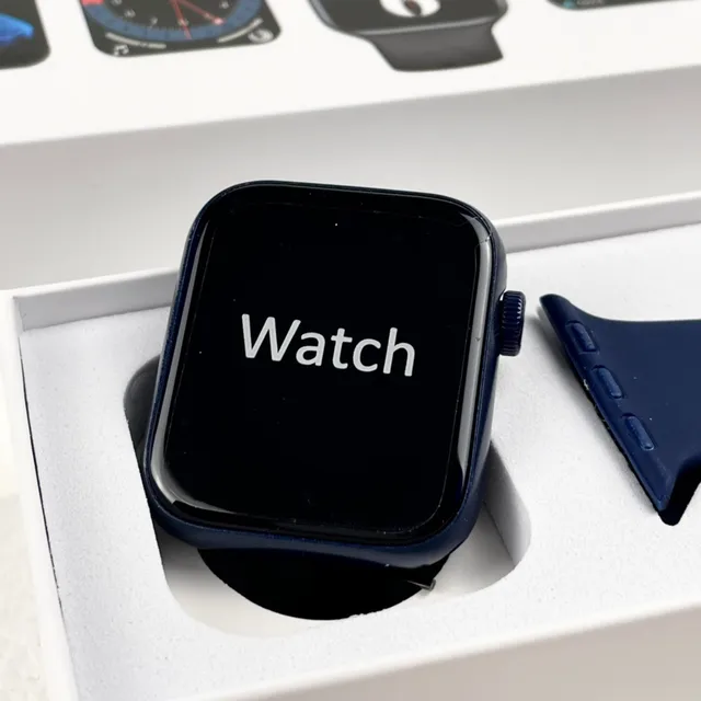 Apple नीला काला डिजिटल क्राउन कंट्रोल सिलिकॉन स्पोर्ट बैंड स्पोर्ट्स वॉच 7