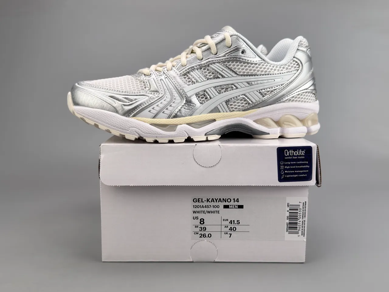 ASICS Gel-Kayano Silver and White Running Shoes 6