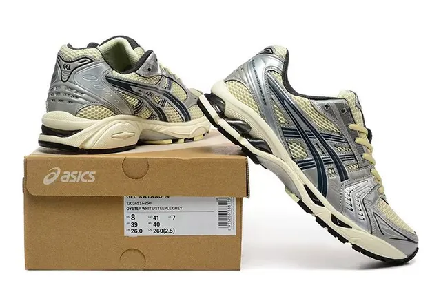 ASICS Gel-Kayano Silver Beige Navy Running Shoes 6
