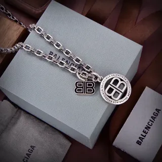 Balenciaga BB Necklace Silver Dual-Pendant Chain Necklace