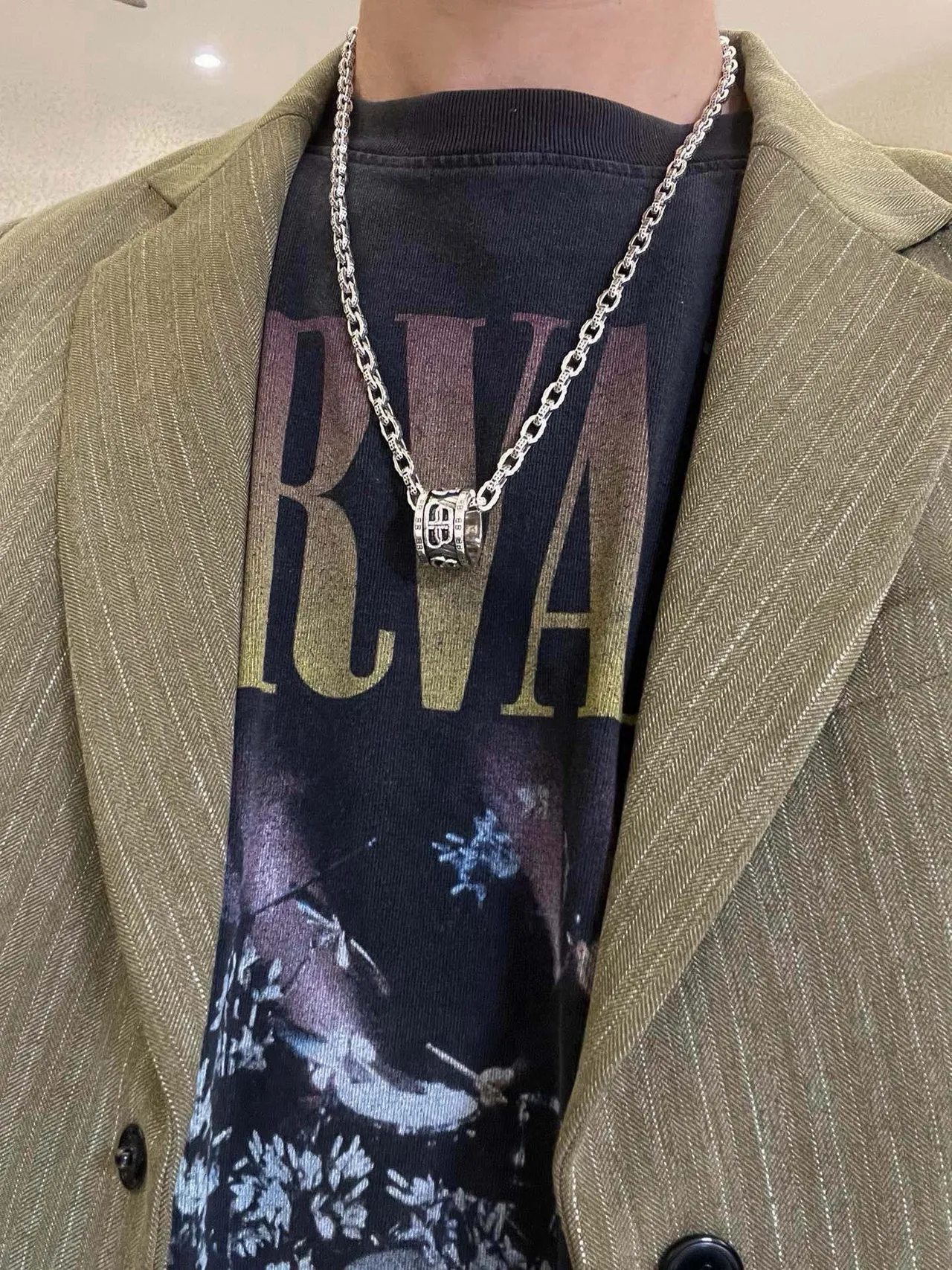Balenciaga BB 银调圆柱形吊坠链条项链 6