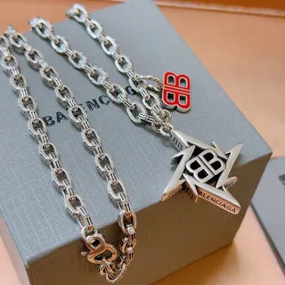 Balenciaga BB Star Pendant Silver Chain Necklace