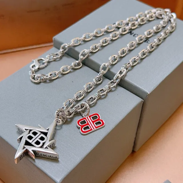 Balenciaga BB Star Pendant Silver Chain Necklace 3