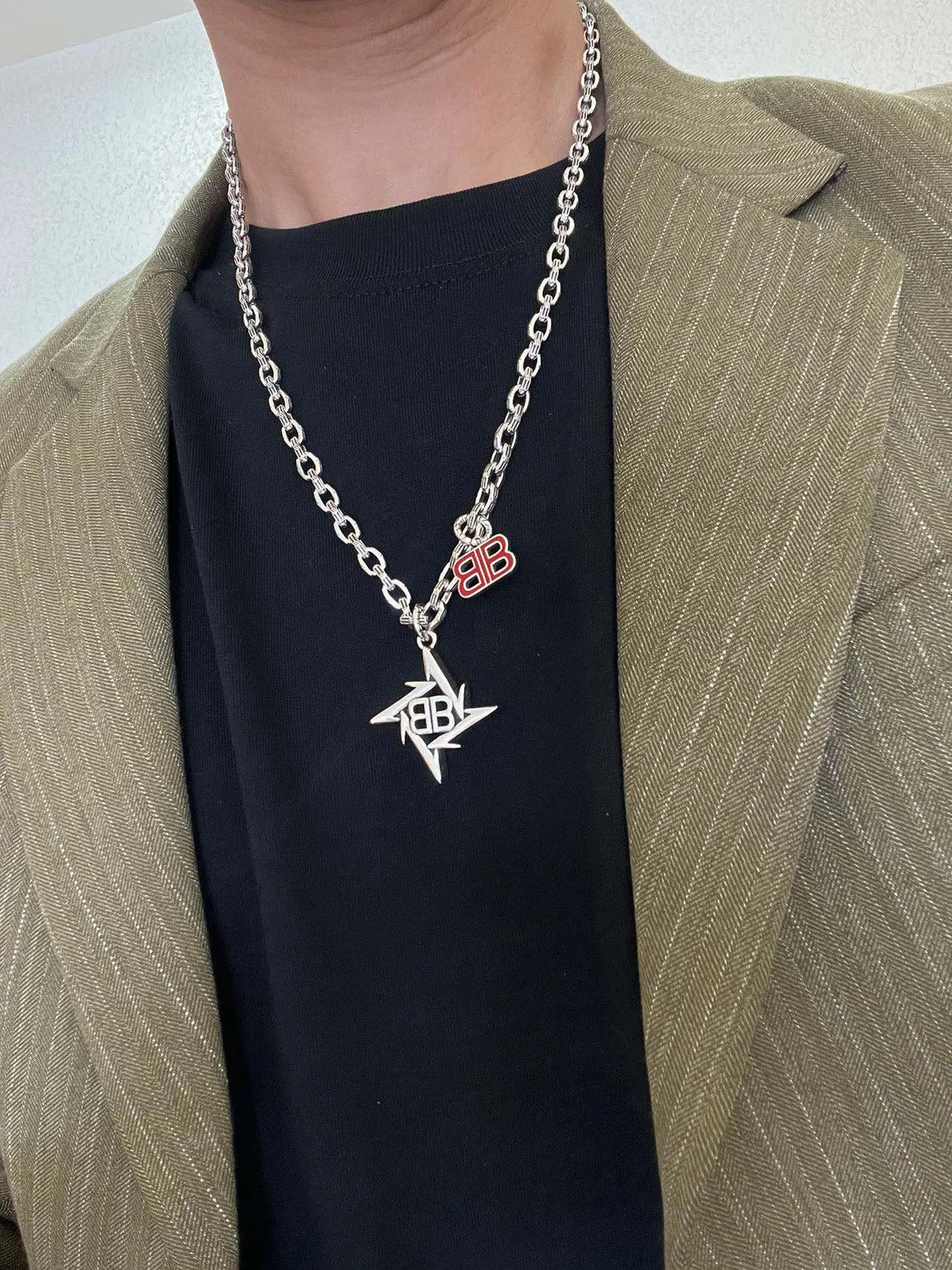 Balenciaga BB Star Pendant Silver Chain Necklace 7