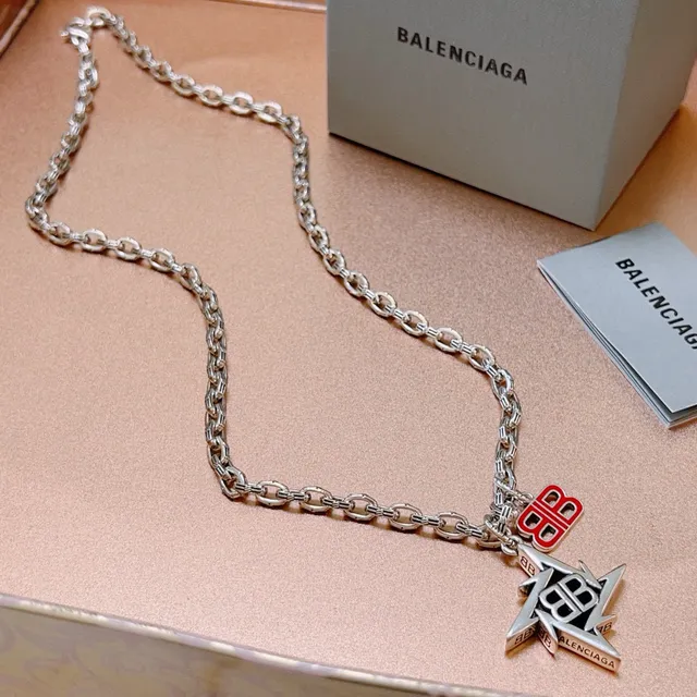 Balenciaga BB Star Pendant Silver Chain Necklace 8